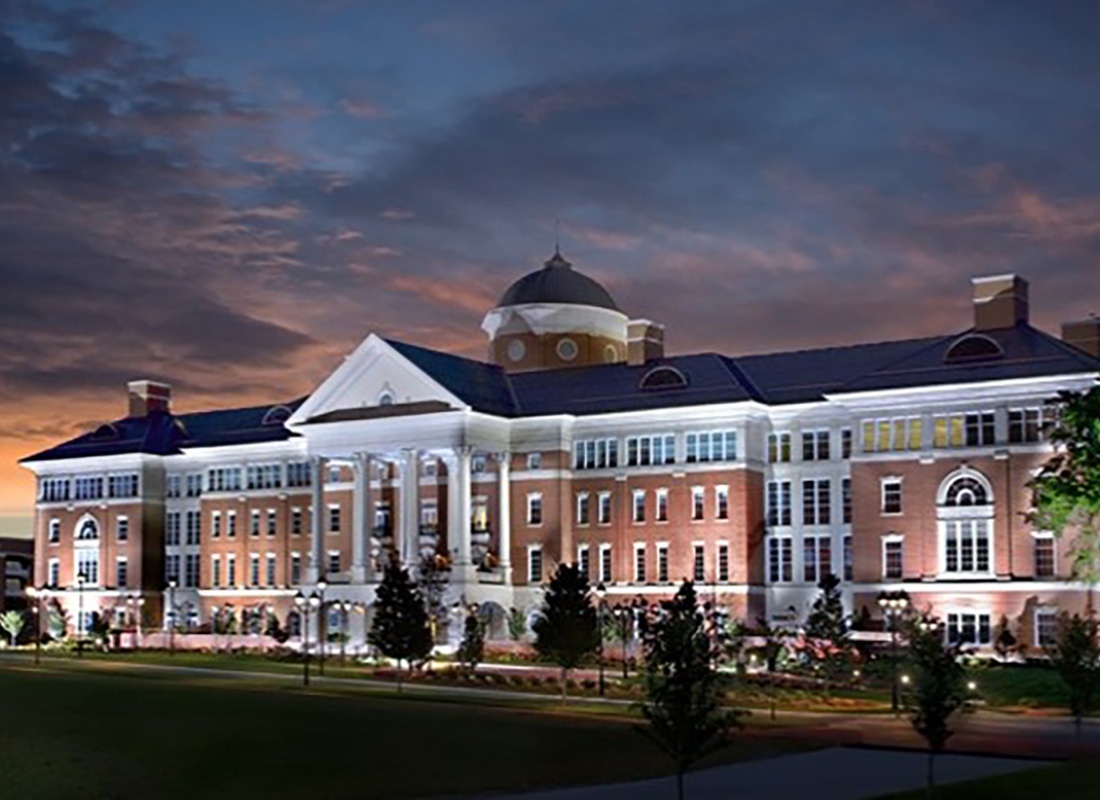Kannapolis, NC - Exterior View of the North Carolina Lab Research Campus Building in the Late Evening with the Lights Turned On in Kannapolis North Carolina